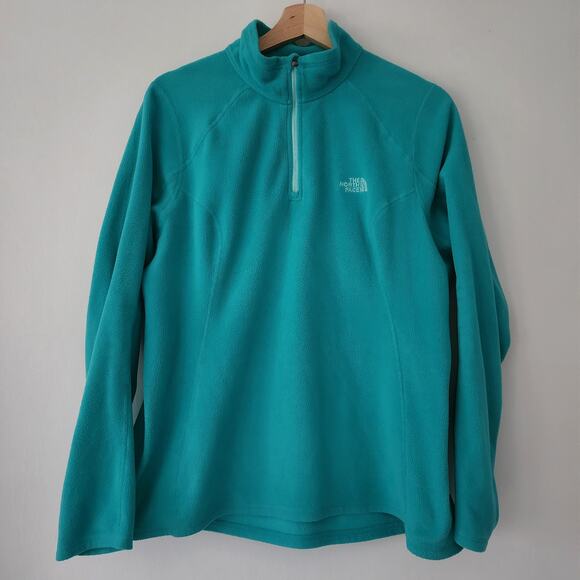 The North Face teal green long sleeve 1/4 sleeve fleece pullover‎ womens size L - Picture 1 of 6